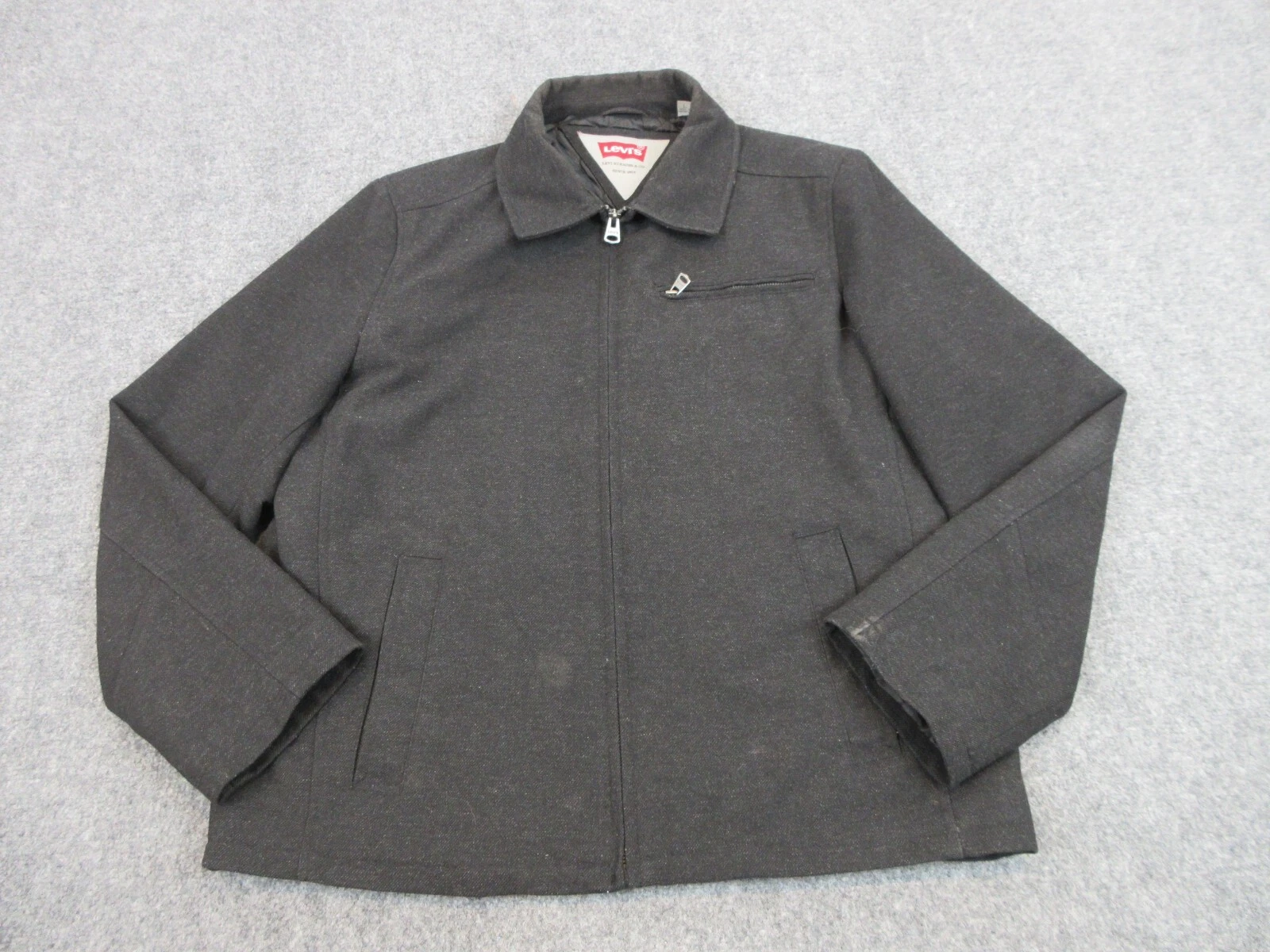 Levis Jacket Mens Adult Large Black Full Zip Outdoors Pocket Wool Blend Coat