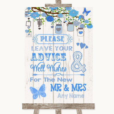 Blau rustikal Holz Gästebuch Beratung & Wünsche Mr & Mrs personalisiert Hochzeit Schild