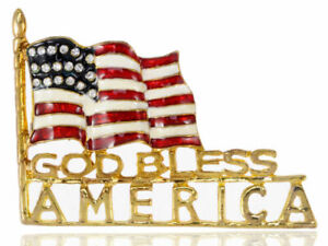 US Red White Blue USA Patriotic God Bless America Flag Rhinestone  Pin  Brooch