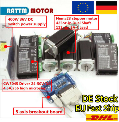 〖DE〗 4 Achse Nema23 Schrittmotor 425oz-in 3A Treiber Mach3 Steuerung CNC Kit