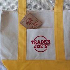 TRADER JOE'S Mini Canvas Tote Bag Yellow Color New with tag