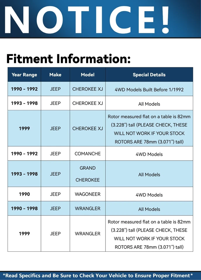 Rotores de freno delanteros perforados pastillas de freno para Cherokee Wrangler Comanche 1990-1998 Foto 2 de 4