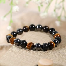 Obsidian Tiger Eye Hematite Bracelet Triple Protection Bangle Women Men Jewelrys
