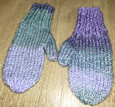 girls HAND KNIT WINTER GLOVES purple green SOFT one size fits most SO SOFT 