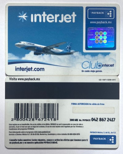 Interjet Mexiko – Payback Karte, gebraucht