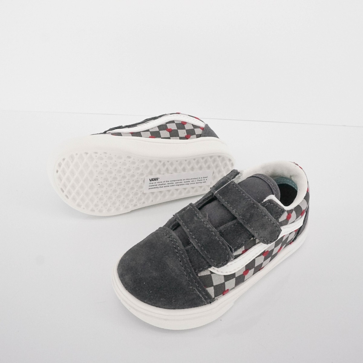 Vans Toddler Comfycush Old Skool Shoes Canvas Suede Hearts Grey White Size 
