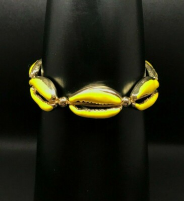 String Cowrie Sea shell Yellow and Gold Bracelet or Anklet Beach Theme 