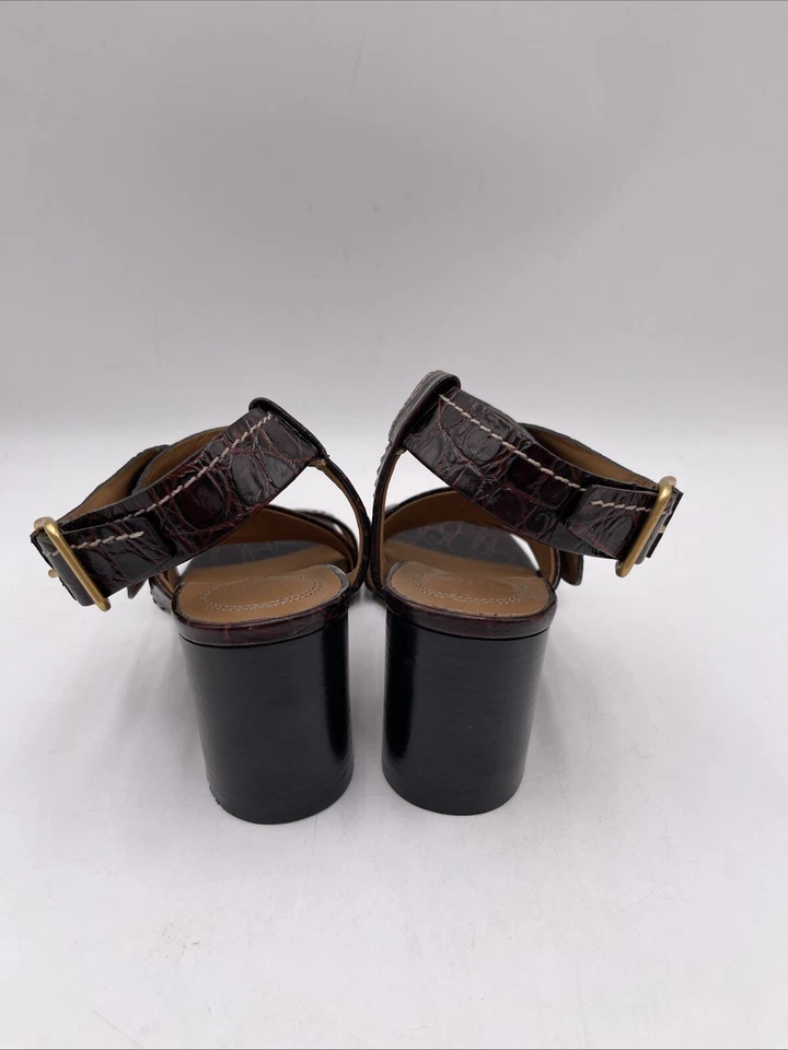 Sandalias Chloé de cuero de cocodrilo borgoña con correa en el tobillo tacón bloque para mujer talla 37” Foto 4 de 4