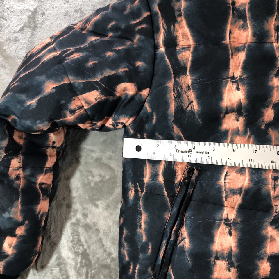 Missguided Puffer Jacket Womens 6 Black Orange Tie Dye Zip Pockets Warm - Image 2 of 4