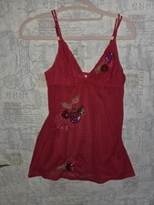 Vintage Victoria  s Secret Lingerie Slip Sheer Sz XS Pink Embroidered Sequins