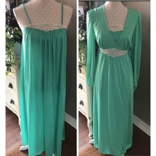 VTG KAYSER Womens Sheer Peignoir Nightgown Robe Set Small Green 1960-70s