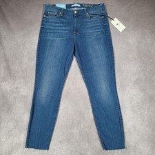 7 For All Mankind Jeans Womens 31 Blue High Waist Ankle Skinny B air Raw Hem