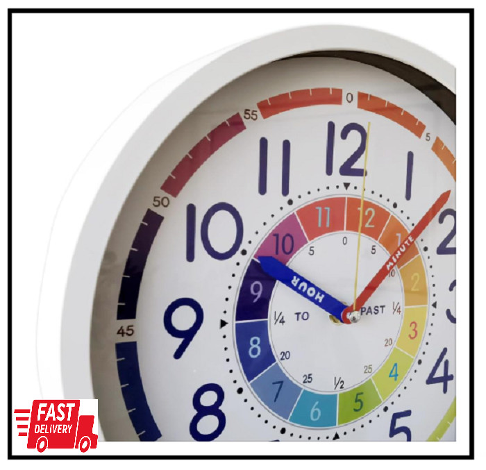 Time Teaching Clock 12 Inch Silent Wall Clock for Kids Learning Time, Silent ...