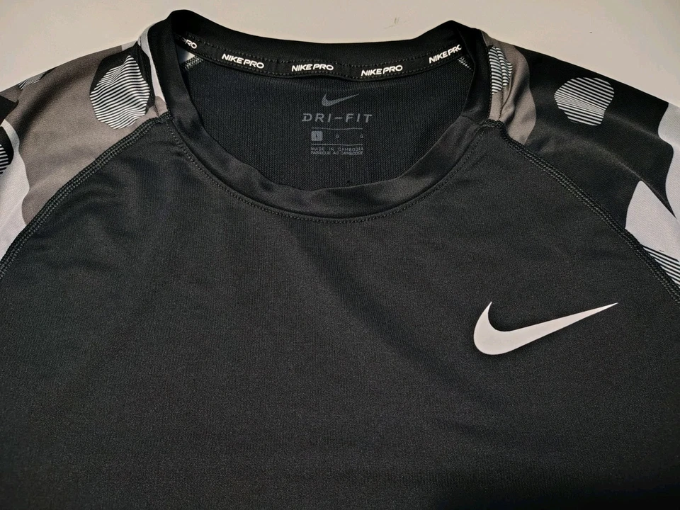 Camisa deportiva Nike Pro para hombre grande negra manga camuflada Dri Fit manga larga Foto 2 de 4