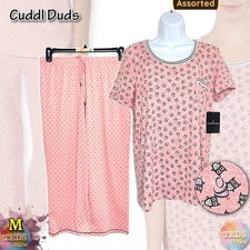 NWT Cuddl Duds Women's M Short-Sleeve  Cropped Pants Pajama Set, Pink, Assorted