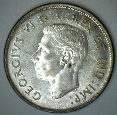 AU 1943 Canada Silver 50 Cents Coin 50c Canadian Half Dollar Almost Uncirculated