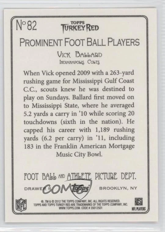 2012 Topps Turkey Red Vick Ballard #82 Rookie RC - Image 2 of 2