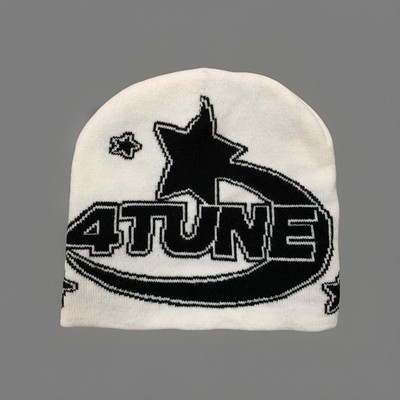 4Tune Beanie Cap Soft & Warm White/Black Stars Snow Cold Winter Ski