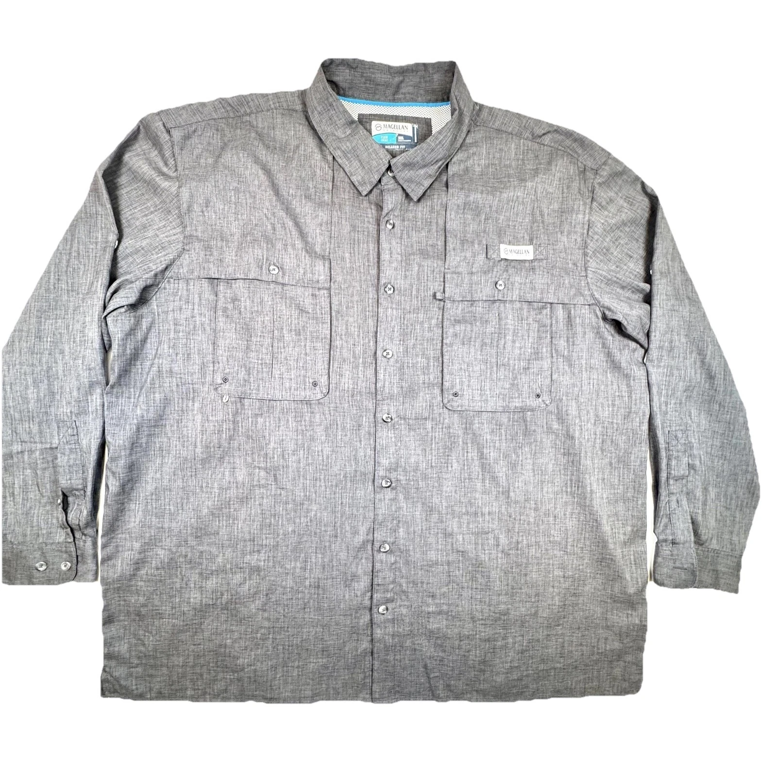 Magellan Outdoors Mens 3XL Vented Fishing Shirt Gray Long Sleeve Button Front