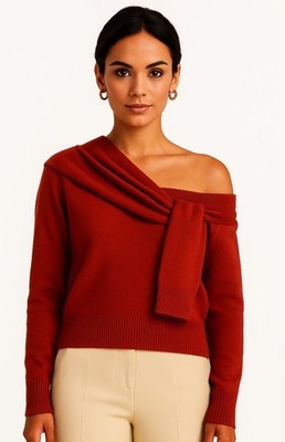 Monse Tied Cold Shoulder Merino Wool Sweater Terracotta Red Women s Med Knit HTF