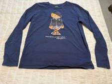 Polo Ralph Lauren Navy Blue long sleeve girls polo bear navy shirt Xl 16