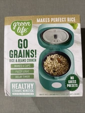 Green Life - Ceramic - 4-Cup Rice Beans Oats and Grains Cooker - Fuzzy Logic