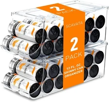 2 Pack Skinny Can Organizer for Refrigerator, Stackable Tall Transparent 