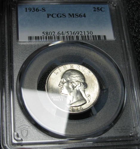 1936-S Washington Quarter Silver --- MS-64 PCGS Graded Stunning Coin --- #380C