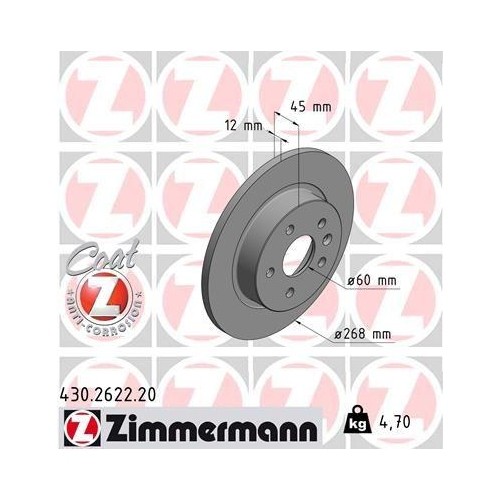 Zimmermann 430.2622.20 Bremsscheibe Hinterachse FüR Opel Vauxhall Chevrolet-image