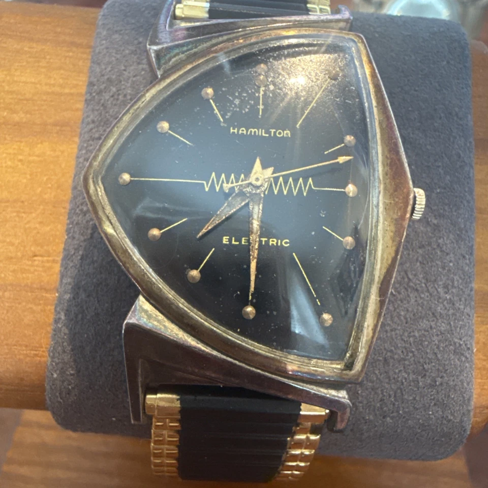 Vintage Hamilton Ventura 10K Gold Filled Black Dial Good Condition Not Running - image 4 of 4