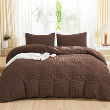 Seersucker Duvet Cover Set Queen Size 90 X 90 Inches , 3 Pieces 1 Duvet Cover,