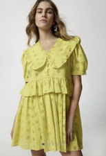 Urban Outfitters Cotton Scarlet Eyelet Lace-Up Mini Dress Balloon Lemon S