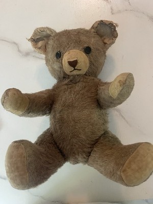Antique 17'' Mohair Teddy Bear Jointed Straw Excelsior Stuffed Early Vintage