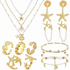 13 Pcs Starfish Jewelry Set Beach Jewelry for Women Seashell Necklace Starfish 