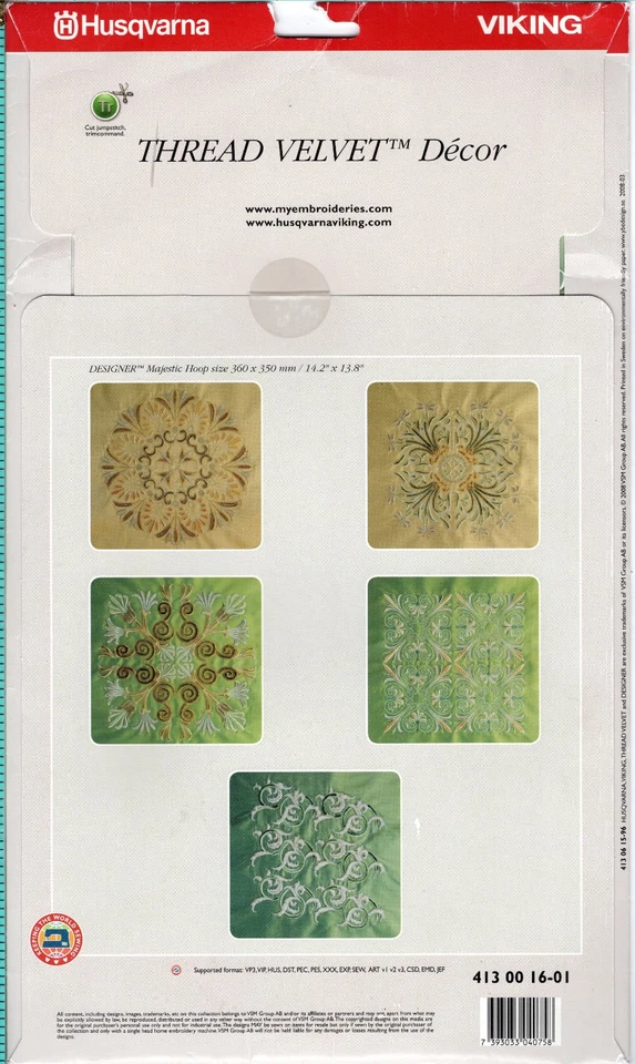 "Thread Velvet™ Décor" ©2008 Husqvarna Viking Sewing Machine Software CD 196 NEW - Image 2 of 2