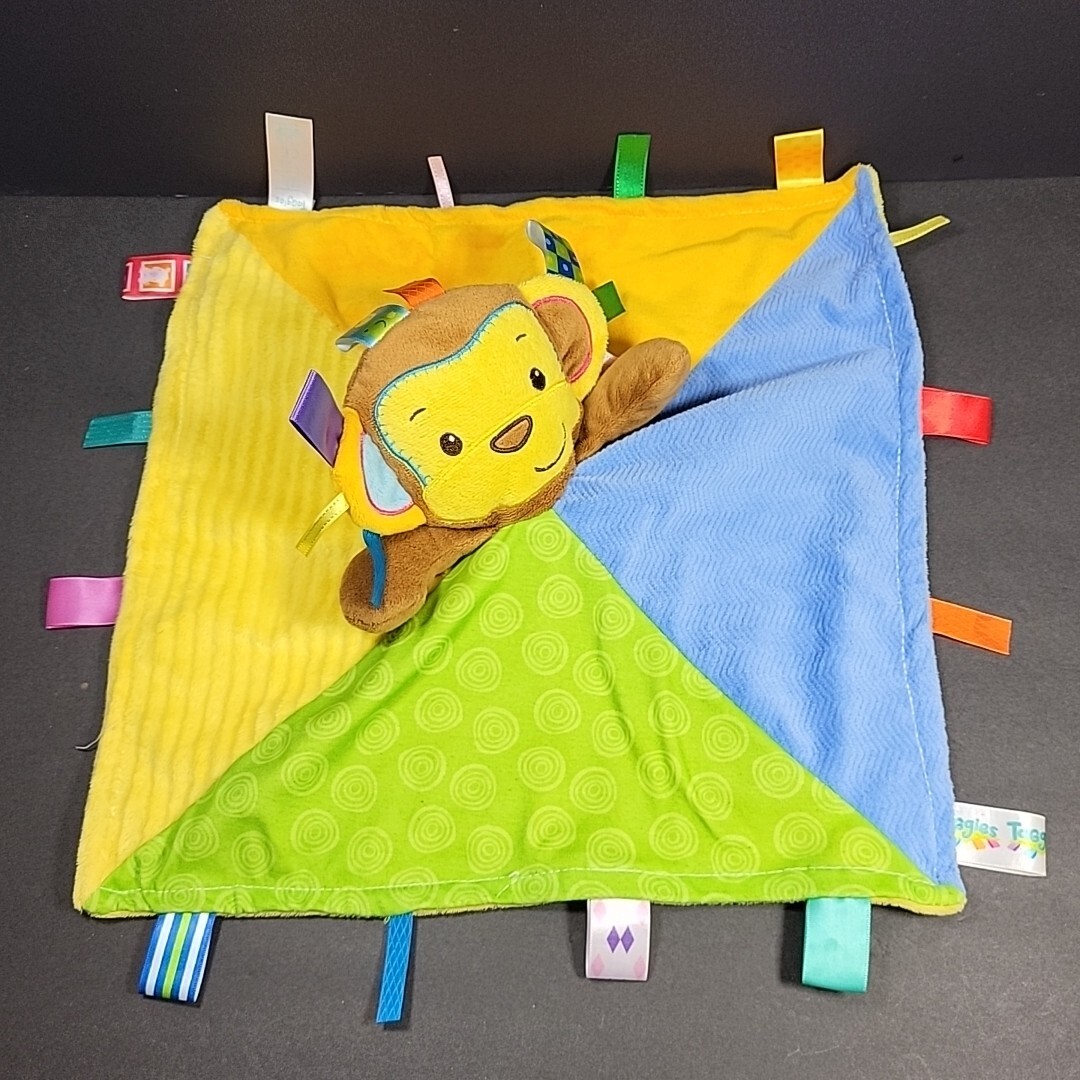 TaGgies Lovey Monkey Security Blanket Colorful Tags Stuffed Animal