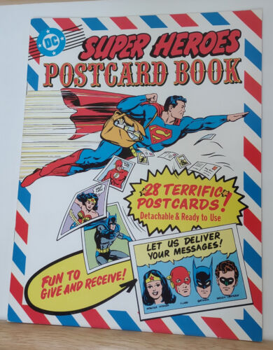 Original vintage 1981 DC SUPER HEROES POSTCARD BOOK (28 detachable post cards) - Afbeelding 1 van 17