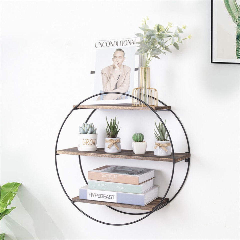 3 Tiers Round Wall Mounted Floating Shelf for Bathroom Bedroom Living ...