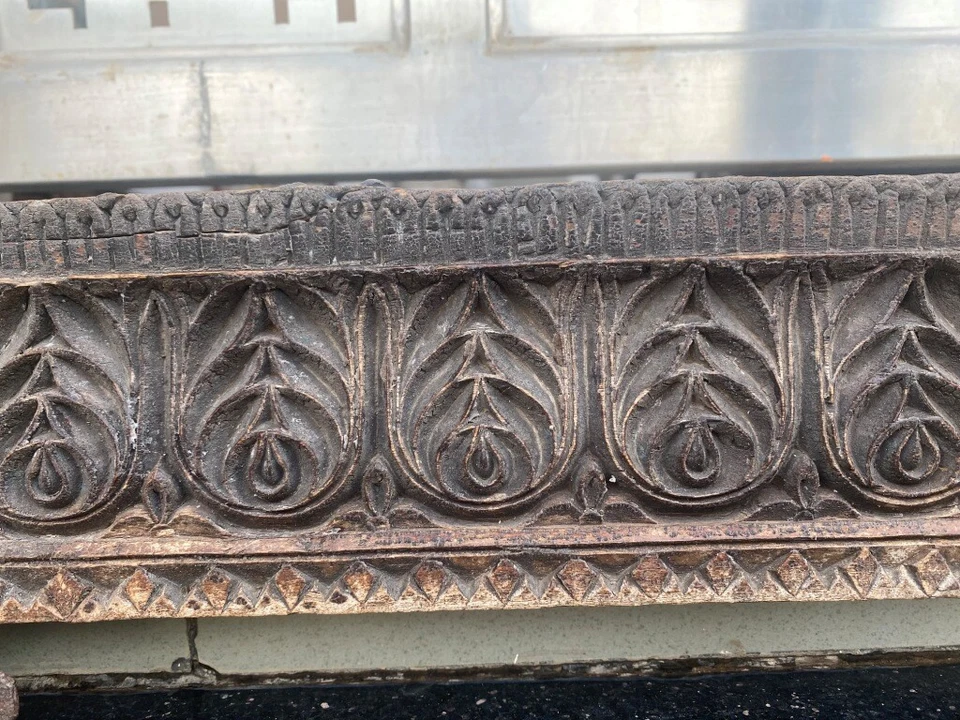 Panel de pared frontal de puerta floral fino raro tallado a mano de madera antiguo Foto 2 de 4