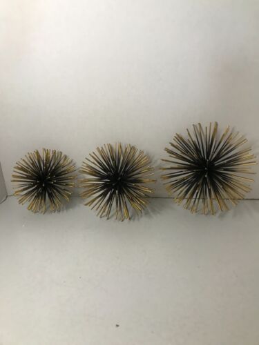 Set of 3 MCM Style Gold/Black Atomic Metal Sea Urchin Wall Hang Decor READ BELOW - Picture 2 of 4