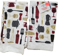 Set of 2 Same Kitchen Terry Towels 15"x25" MULTICOLOR KITCHEN TOOLS POTS, AM
