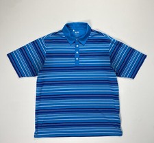 Adidas Climalite Polo Shirt Mens Large Blue Stripe Golf Lightweight Performance
