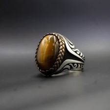 Tiger Eye-Gemstone Solid 925-Sterling Silver Engagement Beautiful Men's Ring Gft