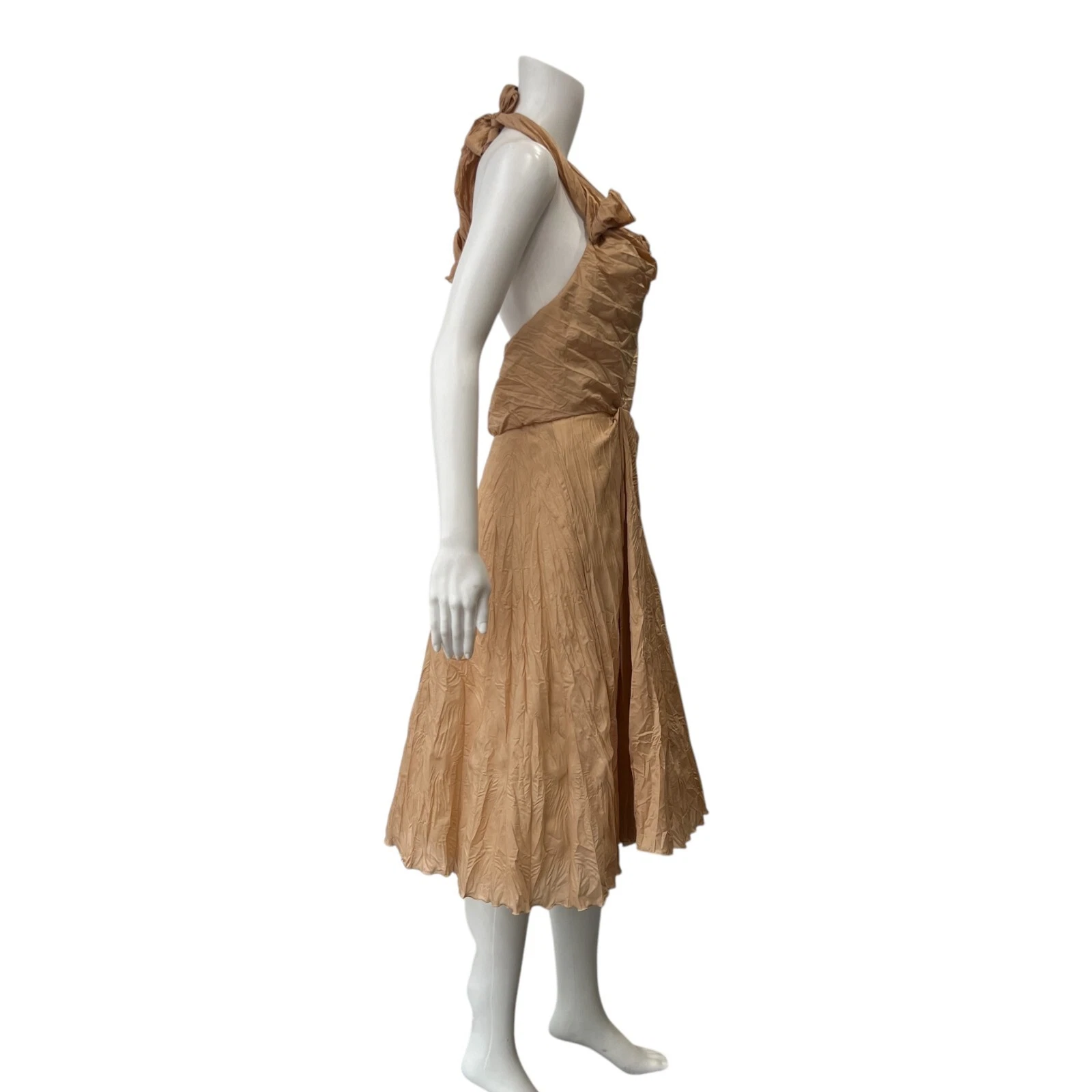 Abito increspato misto seta arancione polvere Celine nuovo con etichette $1229 taglia 4 IT 40