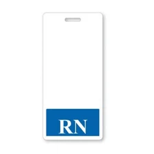 RN Registered Nurse Vertical Hospital ID Badge Buddy with Blue Border