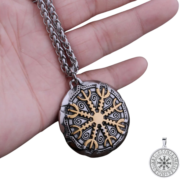 Nordische Halskette Kompass Rune Wikinger Vikings Amulett AnhäNger 3,5 Cm-image