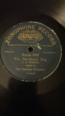 Rare 78rpm record, V, Ragtime, PEERLESS ORCH : The Bacchanal Rag , Zonophone 998