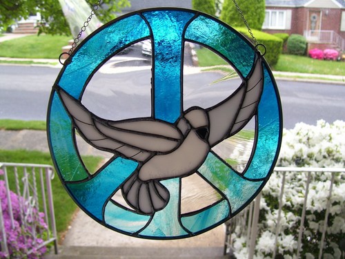 Stained Glass Peace Sign & Dove of Peace Sun-catcher (Real Glass) - Picture 2 of 7