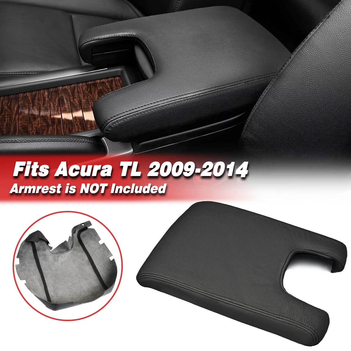 Black Synthetic Leather Center Console Lid Armrest Cover For 2009-2014 Acura TL – DIY Easy Fit