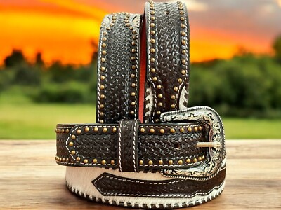 Western Belt Cowboy Rodeo Full Grain Leather Hand Tooled  display picture 3